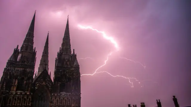 Lightning around Lichfield Cathedral