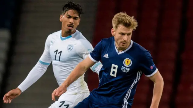 Scott Armstrong in action for Scotland against Israel