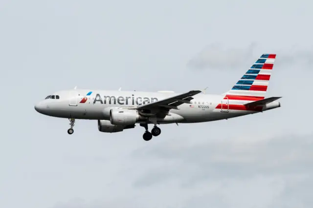 An American Airlines Airbus A319-112 landing at Ronald Reagan Washington National Airport