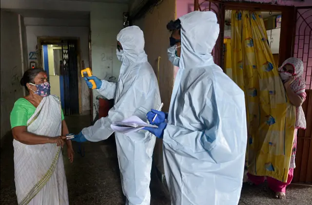 Health workers conducting Covid-19 coronavirus testing drive