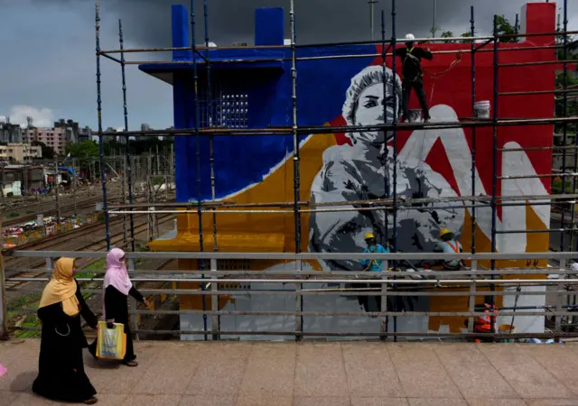 a Covid-19 warriors graffiti at Mahim, on June 16, 2020 in Mumbai, India