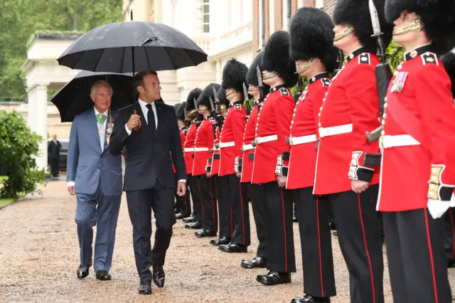 Prince Charles and Macron inspected the Grenadier Guards at Clarence House