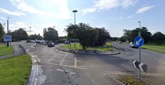 Roundabout outside park and ride in Alwoodley