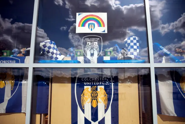 Decorated window at Colchester stadium