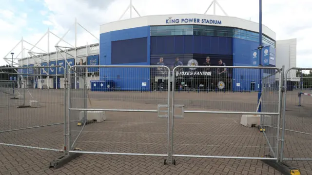 The King Power Stadium, home of Leicester City Football Club, is ring fenced off ahead of the restart of the Premier League season behind closed doors due to the spread of the coronavirus.