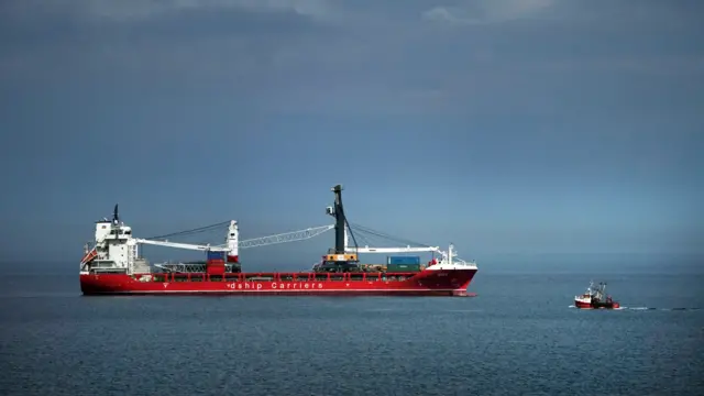 A large cargo ship in the North Sea