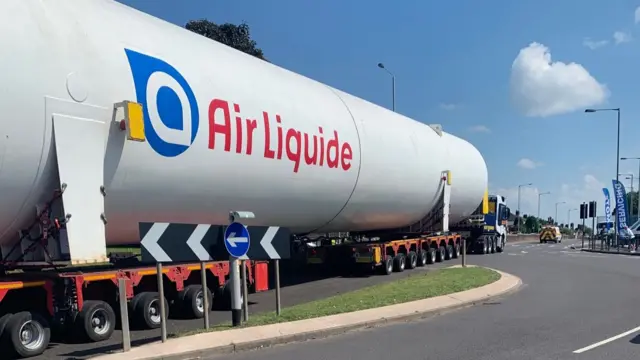 The cylinder at one stage of its route across Staffordshire