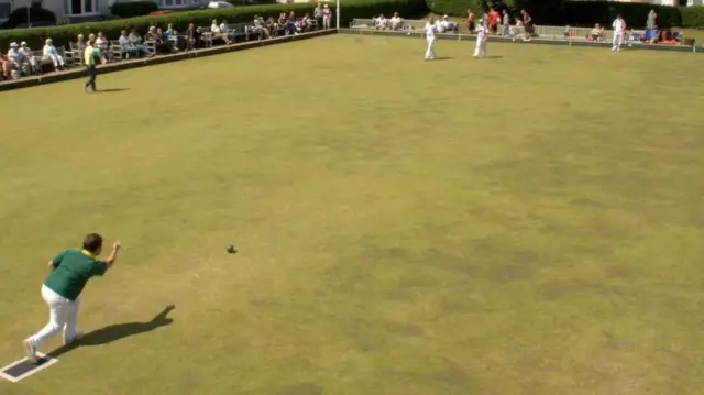 Action from a game of bowls in Wales