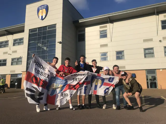 Colchester United fans outside the Community Stadium