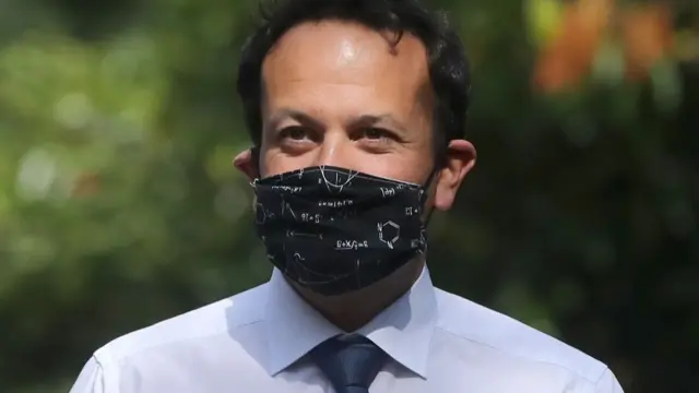 Taoiseach Leo Varadkar on a Dublin Bus in Dublin city centre encouraging passengers to wear face masks on public transport in Ireland as coronavirus lockdown measures are eased.