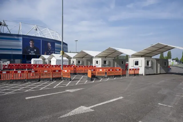 The drive-through testing centre at Cardiff City Stadium