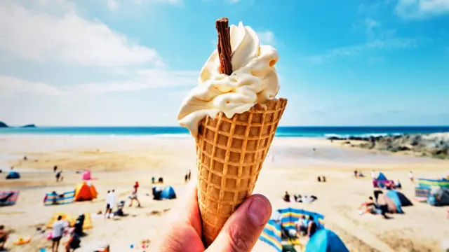 Person holding an ice cream on a UK beach