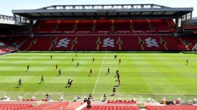 Liverpool players taking part in a training match at Anfield this week