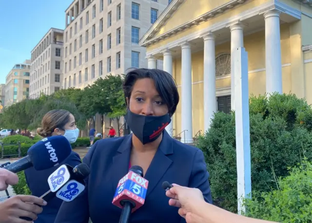 Washington, DC Mayor Muriel Bowser speaks to the press on June 1, 2020 in front of Saint Johns church near the White House