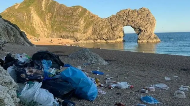 Litter on the beach near Durdle Door