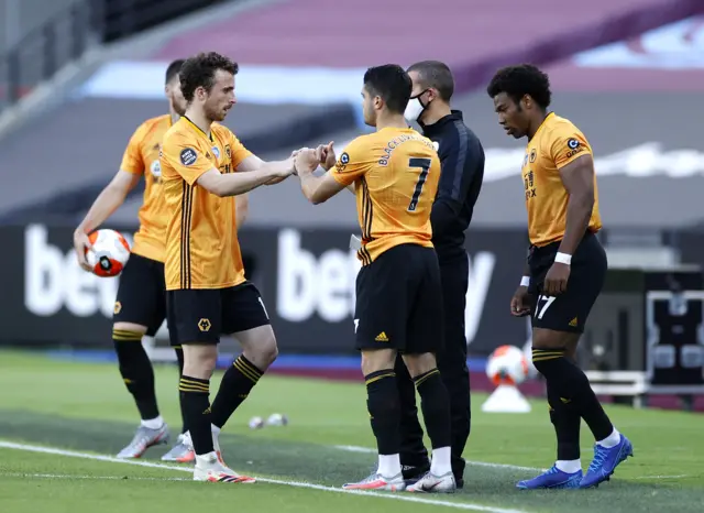 Pedro Neto of Wolverhampton Wanderers comes on for Jonny Otto of Wolverhampton Wanderers