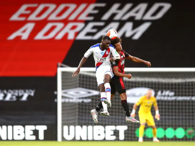 Christian Benteke of Crystal Palace and Nathan Ake of AFC Bournemouth