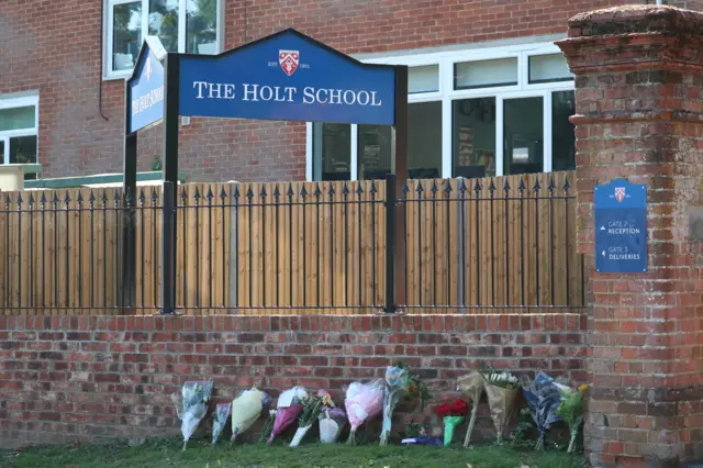 Flowers outside the Holt School in Wokingham