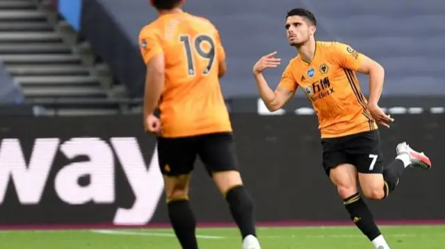 Pedro Neto celebrating Wolves' second goal