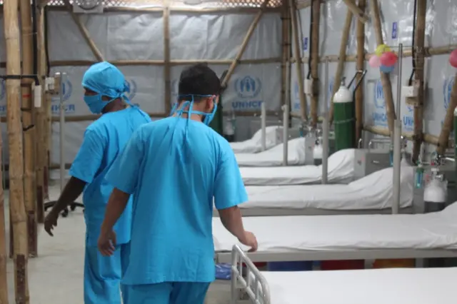 Health workers at a 144-bed treatment center built in Ukhiya Upazila, a district of Cox's Bazar, May 2020