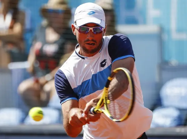 Viktor Troicki of Serbia returns the ball against Filip Krajinovic of Serbia during the Adria Tour charity exhibition hosted by Novak Djokovic, 14 June 2020