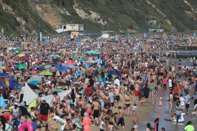 Crowds on Bournemouth beach on Wednesday