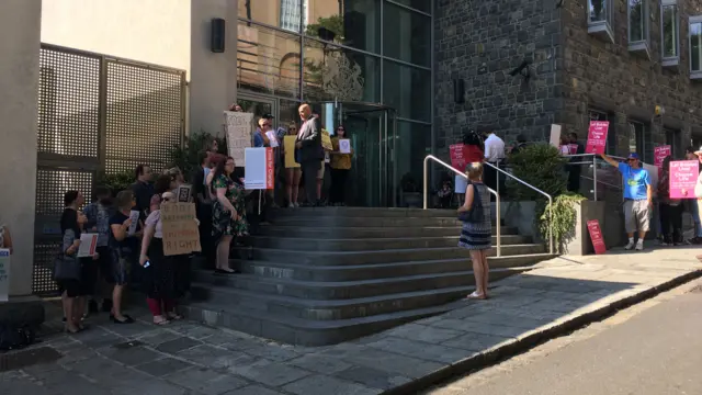 Pro-choice and anti-abortion protesters outside Royal Court