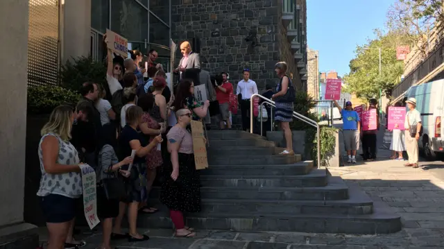 Pro-choice and anti-abortion protesters outside Royal Court