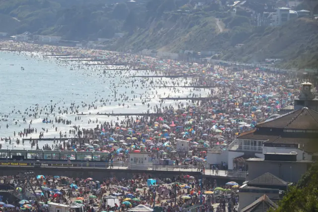 Crowds on Bournemouth beach on Wednesday