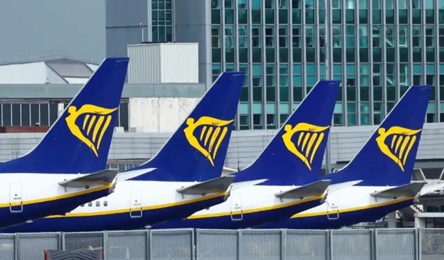 Ryanair's tail fins at Dublin Airport