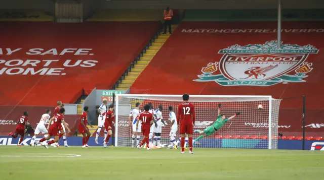 Trent Alexander-Arnold scores a free-kick against Crystal Palace