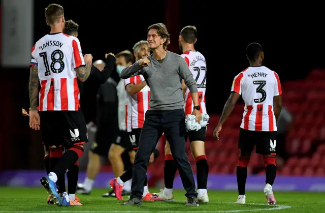 Brentford celebrate victory over West Brom