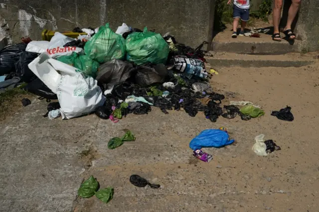 Piled up rubbish on Redcar beach