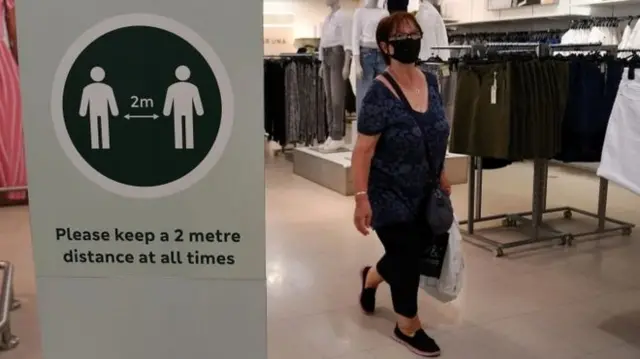 woman wearing mask in shop