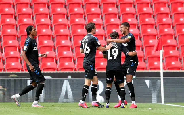 Middlesbrough celebrate Ashley Fletcher's goal at Stoke