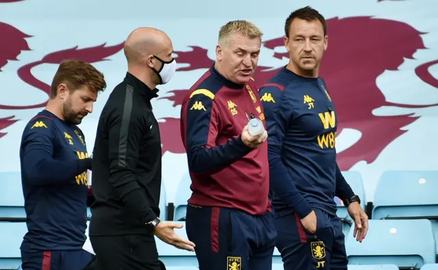 Dean Smith and John Terry speak to fourth official Anthony Taylor