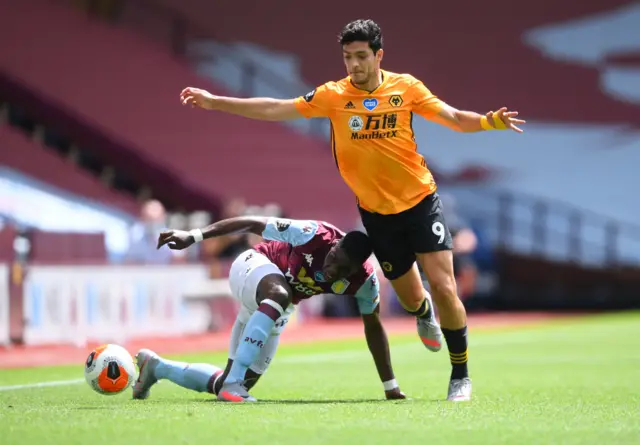 Marvelous Nakamba fluffs his tackle and Raul Jimenez is away