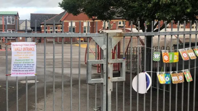 'Welcome' sign on the gates at Marlborough Primary School