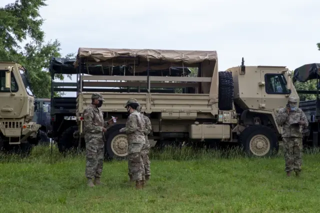 Troops staged on the National Mall in Washington DC