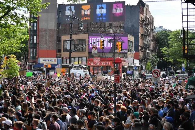 Protesters demonstrate on 2 June 2020, during a "Black Lives Matter" protest in New York City.