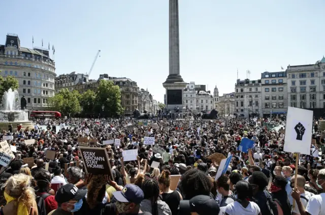 Protesters at a Black Lives Matter protest on Sunday