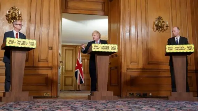 SIr Patrick Vallance, Boris Johnson, Chris Whitty at Downing Street press conference on 3 June 2020