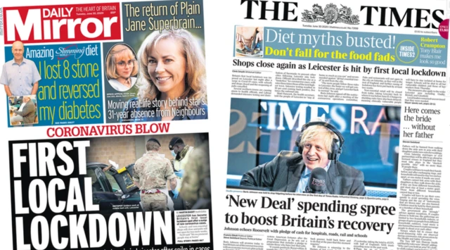 Mirror and the Times front pages