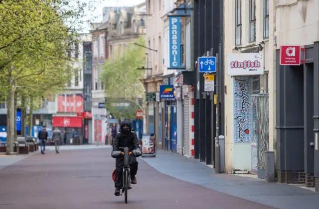 Cyclist in Leicester city centre