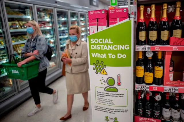 Women in masks in supermarket