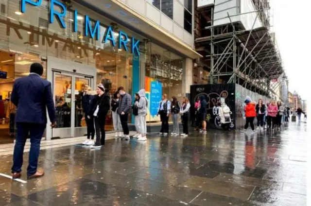 People were queueing in Glasgow city centre to get into Primark when it reopened on Monday