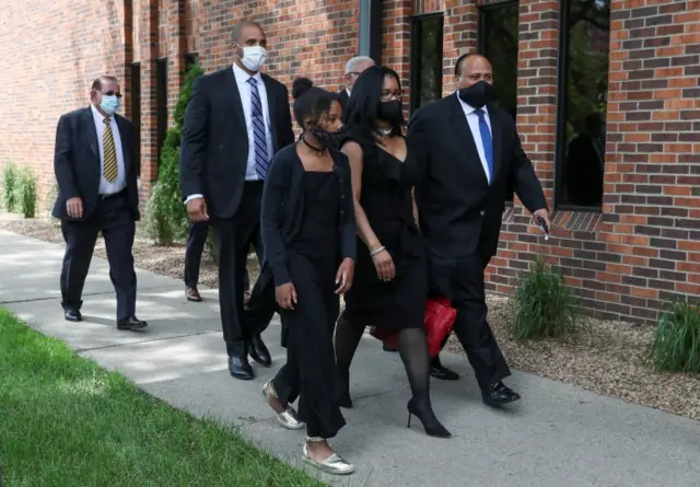 Human rights campaigner Martin Luther King III and his family arrive at George Floyd's memorial