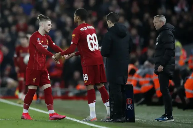 Liverpool's Harvey Elliott is replaced by substitute Elijah Dixon-Bonner