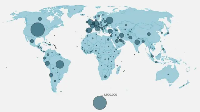 A map of cases across the globe