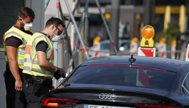 German border check in Kehl near French city of Strasbourg, 8 May 20